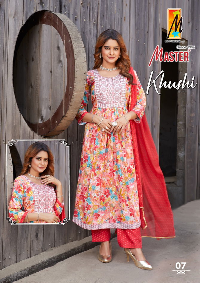 Khushi By Master Naira Cut Rayon Printed Kurti With Bottom Dupatta Wholesalers In Delhi
